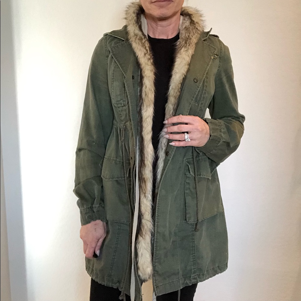 Free people army jacket removable fur vest